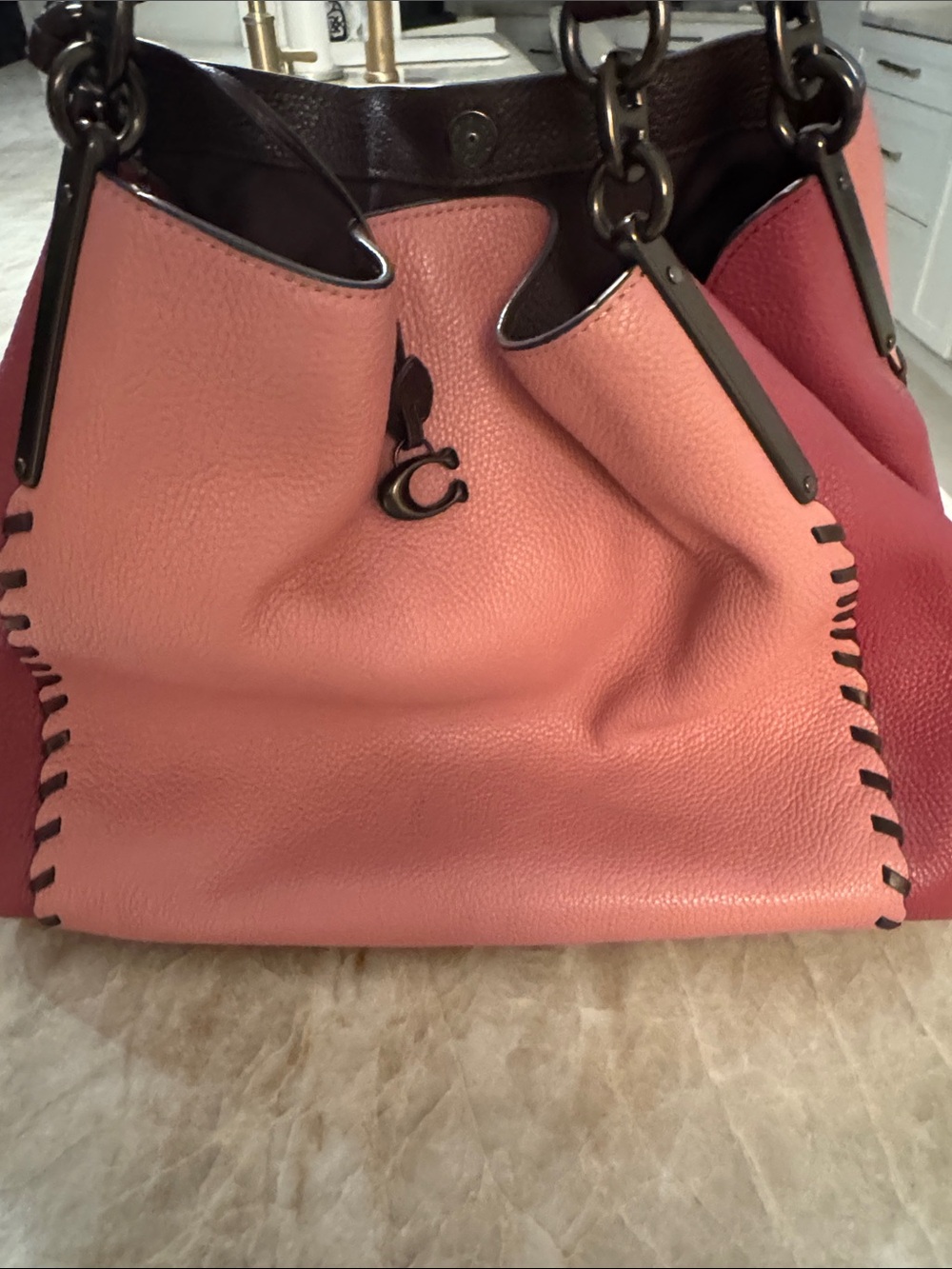 Coach Pink Pebbled Leather Tote with Dark Brown Handles - Picture 12 of 12